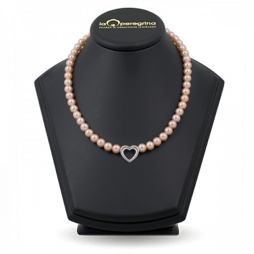Ожерелье из жемчуга розового цвета со вставкой в виде "сердца"