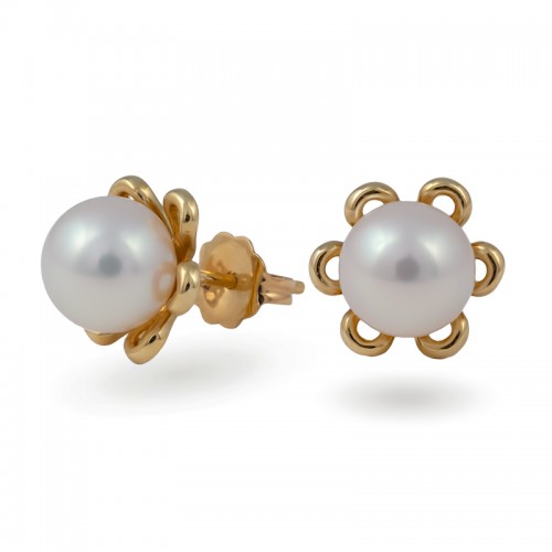 Серьги из золота 585 пробы с пресноводным жемчугом и бриллиантами