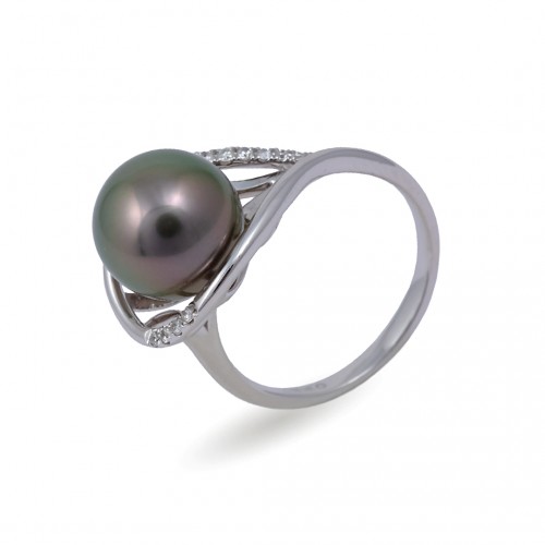 Кольцо из белого золота 585 пробы с морским жемчугом Таити и бриллиантами
