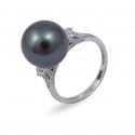 Кольцо из белого золота 585 пробы с морским жемчугом Таити и бриллиантами