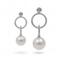 Серьги из белого золота 585 пробы с натуральным жемчугом и бриллиантами