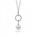 Подвеска из белого золота 585 пробы с натуральным жемчугом и бриллиантами